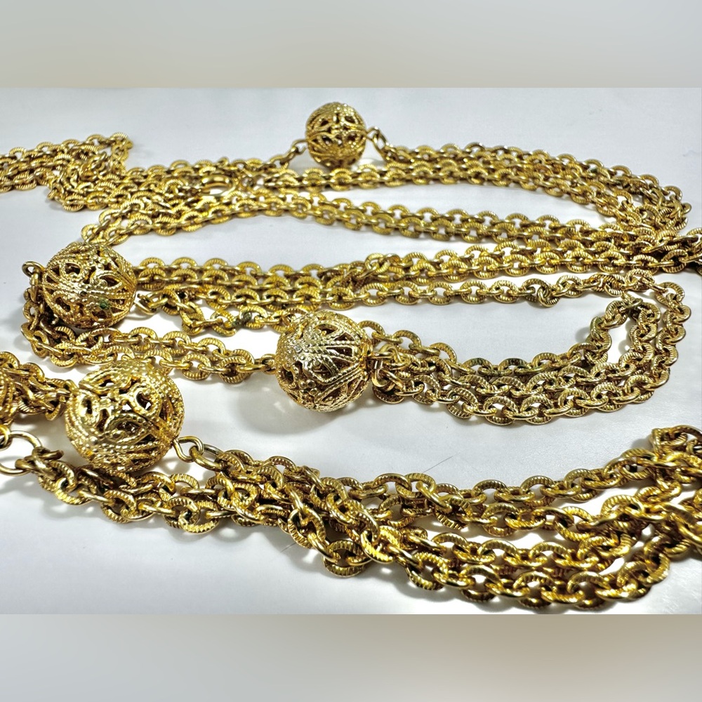 💛Vintage Super Long Station Necklace with Filigree Balls